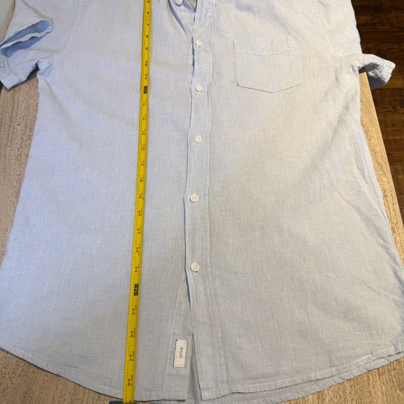 Onia Jack Linen Blend Blue Pinstripe Button Down Short Sleeve Shirt Size Small S - Picture 6 of 8